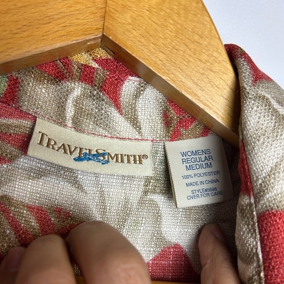 VTG Y2K TravelSmith Shirt Women M Floral Hawaiian Print Button Up Boho colored - Picture 5 of 11